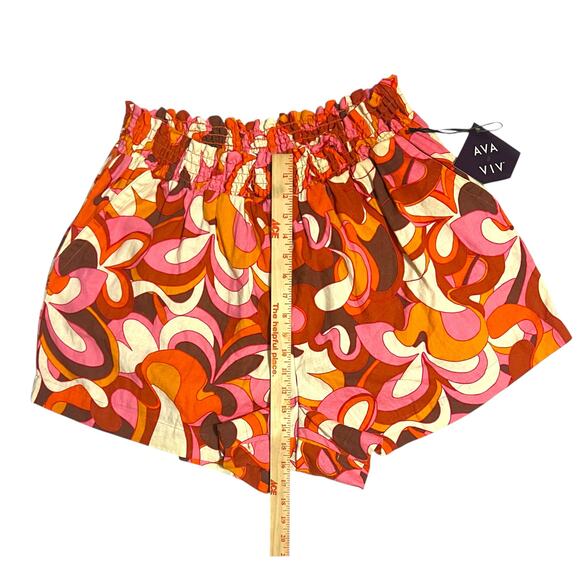 Ava & Viv Linen Blend Floral Stretch High Waist Shorts Pink Orange Plus Size 1X - Picture 8 of 10